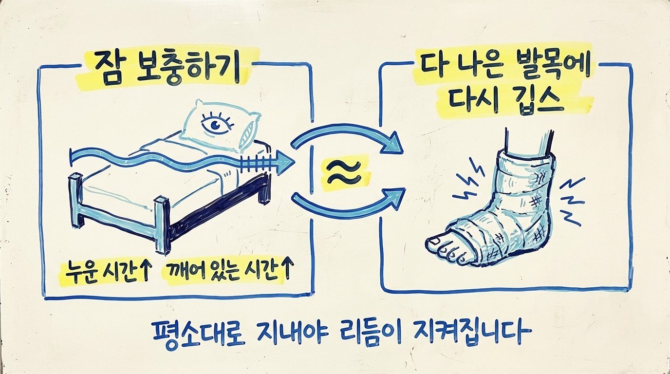 다 나은 발목을 다시 깁스하면 더 굳는다 — 잠 보충의 함정