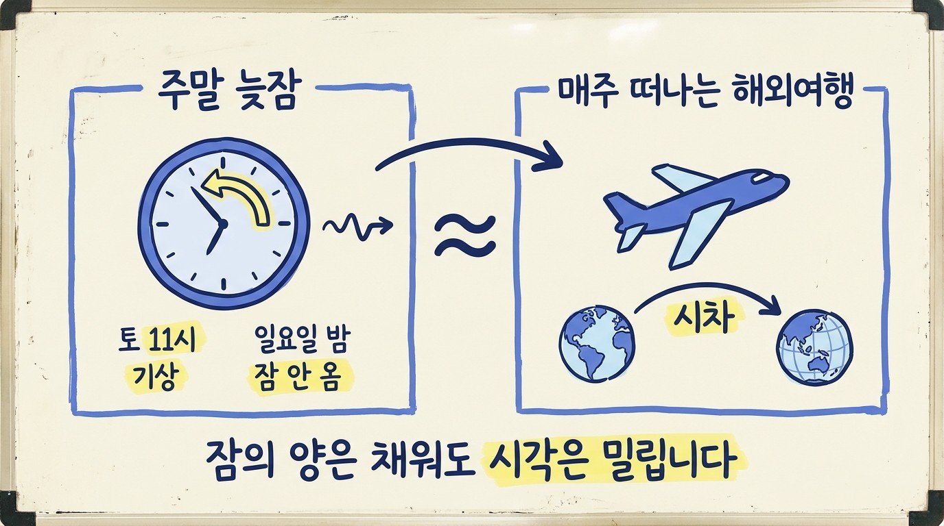 주말 늦잠은 매주 떠나는 해외여행 — 사회적 시차