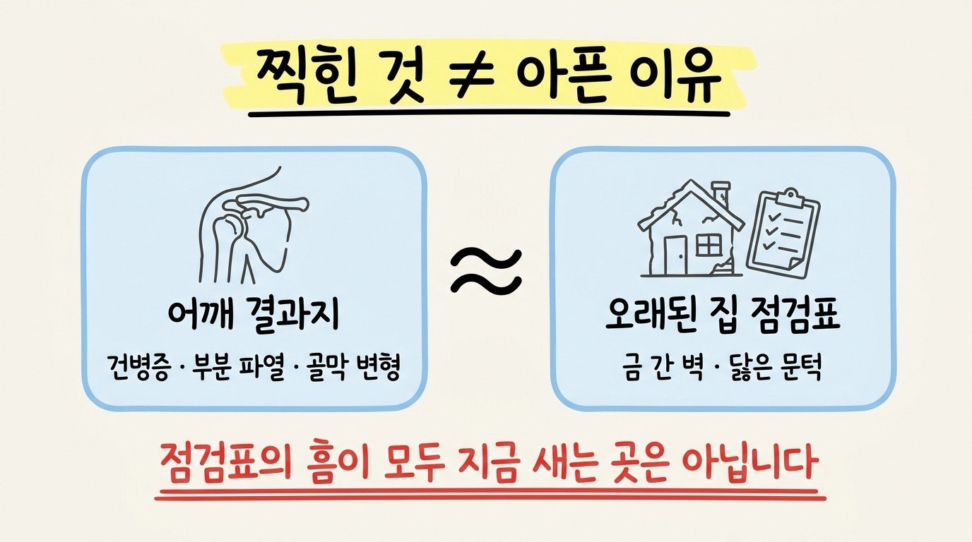 찍힌 것은 아픈 이유가 아니다 — 어깨 결과지와 오래된 집 점검표 비교