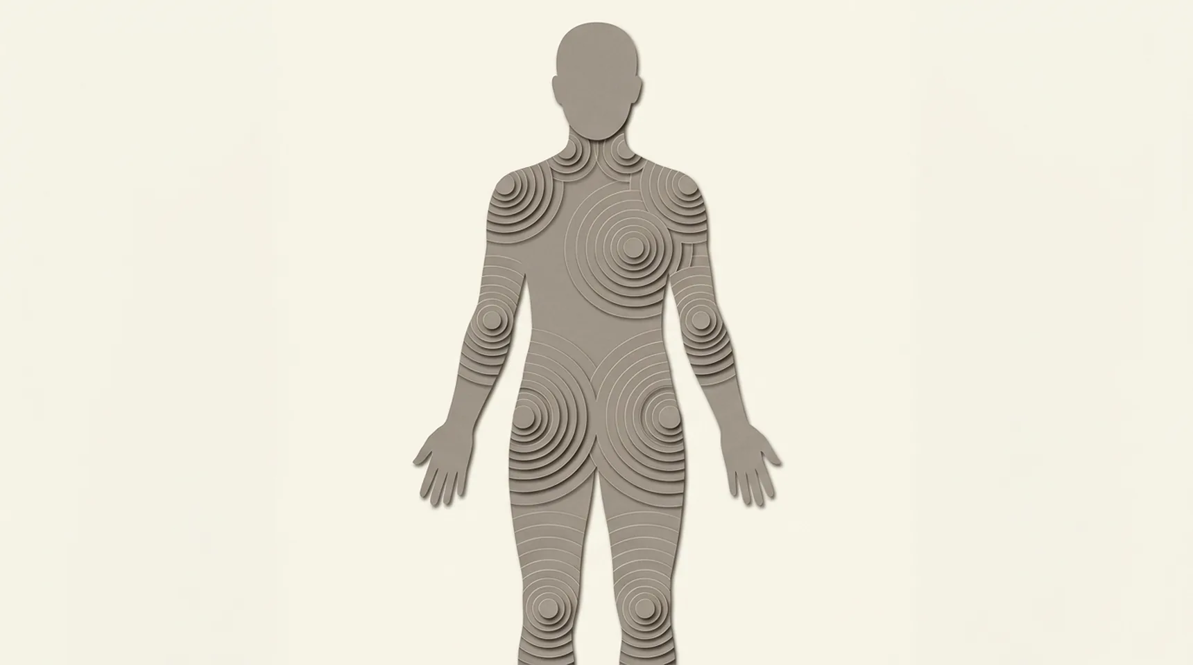 종이로 오려 만든 하나의 형태 — 섬유근육통의 온몸으로 번지는 통증을 단색 종이 한 장으로 표현한 페이퍼크래프트 일러스트